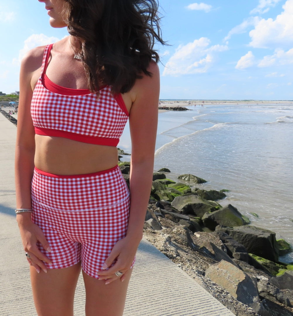 Red Gingham Biker Short