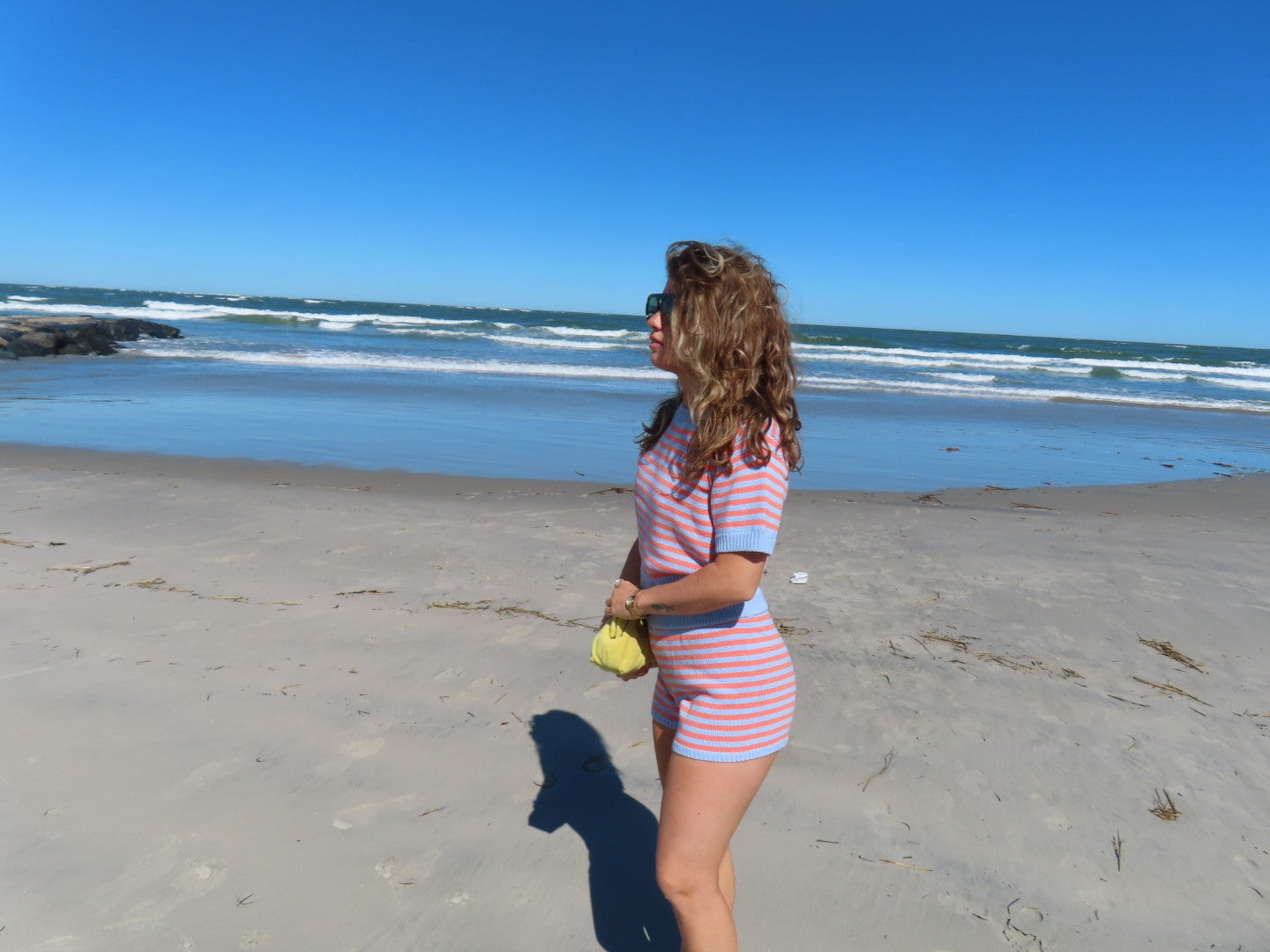 Mid Rise Stripe Sweater Shorts