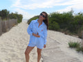 Striped Embroidered Lobster Button Up